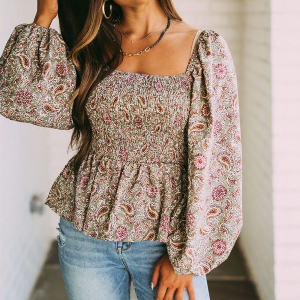 Paisley Smocked Ruffle Top